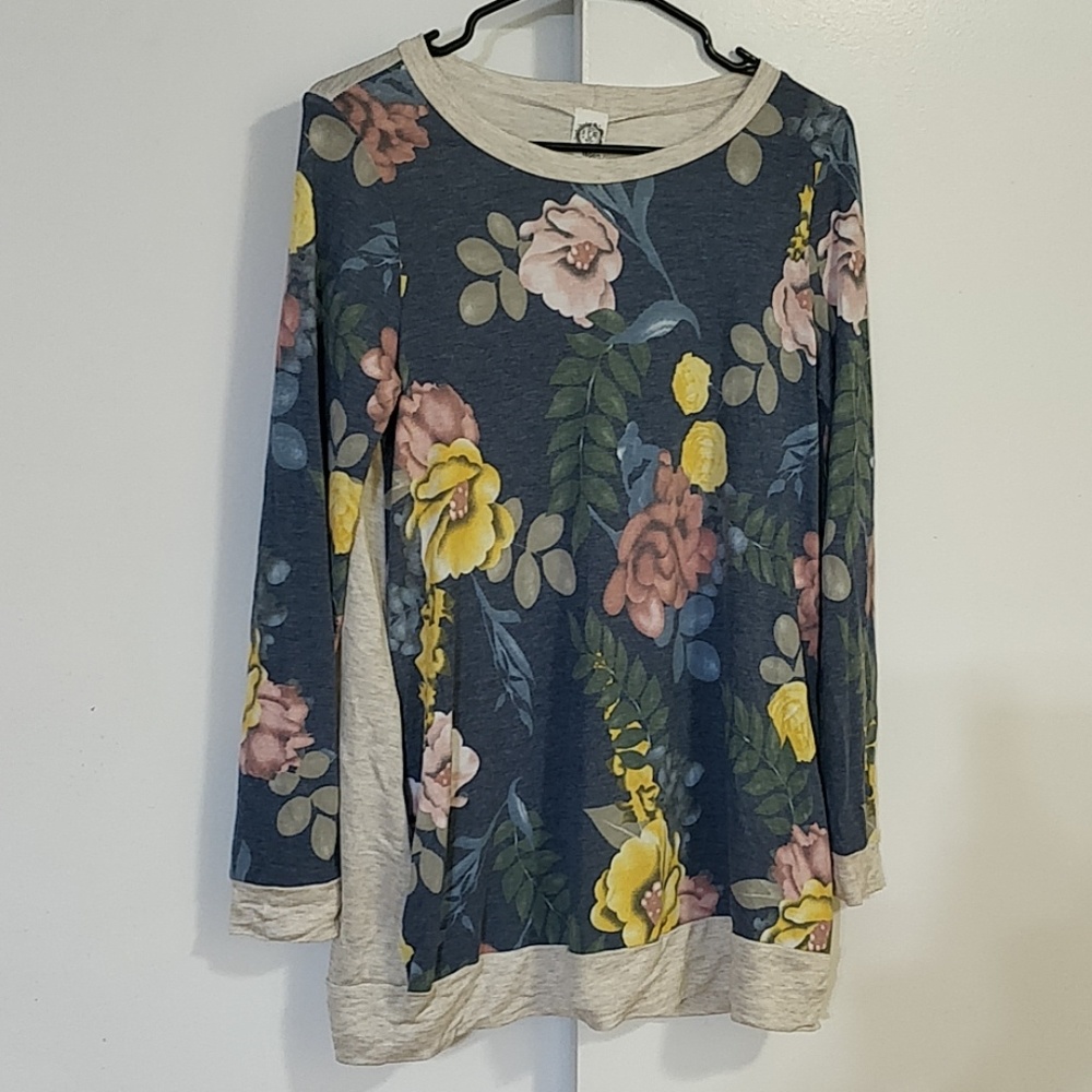 Sun & Moon Tunic Top Blue Floral - Small